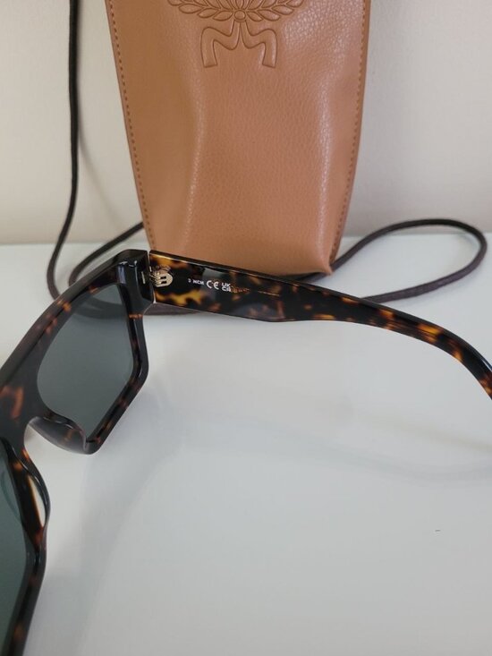 MCM Tortoiseshell Rectangular Sunglasses w/ Original Neck Pouch